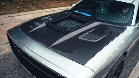 Dodge Challenger Demon Redeye Hellcat T/A Scat Pack 392 SRT R/T SXT SE 2008-2023 with Aftermarket Parts - Carbon Fiber / FRP Hood Bonnet from CMST Tuning
