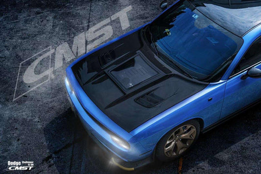 Dodge Challenger Demon Redeye Hellcat T/A Scat Pack 392 SRT R/T SXT SE 2008-2023 with Aftermarket Parts - Carbon Fiber / FRP Hood Bonnet from CMST Tuning