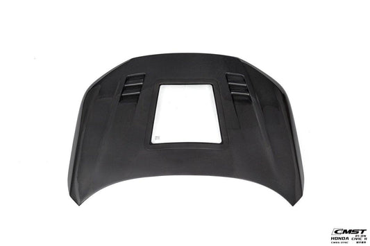 Honda Civic 11th Gen FE1 FE2 FE4 2022-ON with Aftermarket Parts - V2 Tempered Glass Clearview Style Hood Bonnet Carbon Fiber / FRP from CMST Tuning
