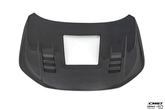 Honda Civic 11th Gen FE1 FE2 FE4 2022-ON with Aftermarket Parts - V2 Tempered Glass Clearview Style Hood Bonnet Carbon Fiber / FRP from CMST Tuning