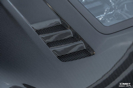 Honda Civic 11th Gen FE1 FE2 FE4 2022-ON with Aftermarket Parts - V2 Tempered Glass Clearview Style Hood Bonnet Carbon Fiber / FRP from CMST Tuning