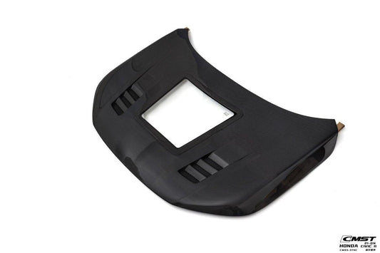 Honda Civic 11th Gen FE1 FE2 FE4 2022-ON with Aftermarket Parts - V2 Tempered Glass Clearview Style Hood Bonnet Carbon Fiber / FRP from CMST Tuning