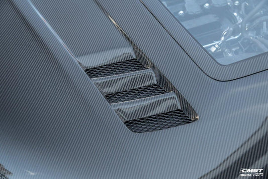 Honda Civic 11th Gen FE1 FE2 FE4 2022-ON with Aftermarket Parts - V2 Tempered Glass Clearview Style Hood Bonnet Carbon Fiber / FRP from CMST Tuning