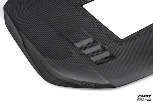 Honda Civic 11th Gen FE1 FE2 FE4 2022-ON with Aftermarket Parts - V2 Tempered Glass Clearview Style Hood Bonnet Carbon Fiber / FRP from CMST Tuning