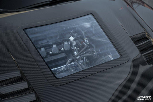 Honda Civic 11th Gen FE1 FE2 FE4 2022-ON with Aftermarket Parts - V2 Tempered Glass Clearview Style Hood Bonnet Carbon Fiber / FRP from CMST Tuning