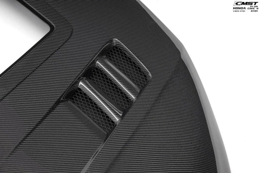 Honda Civic 11th Gen FE1 FE2 FE4 2022-ON with Aftermarket Parts - V2 Tempered Glass Clearview Style Hood Bonnet Carbon Fiber / FRP from CMST Tuning