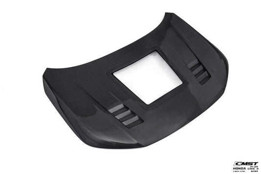 Honda Civic 11th Gen FE1 FE2 FE4 2022-ON with Aftermarket Parts - V2 Tempered Glass Clearview Style Hood Bonnet Carbon Fiber / FRP from CMST Tuning
