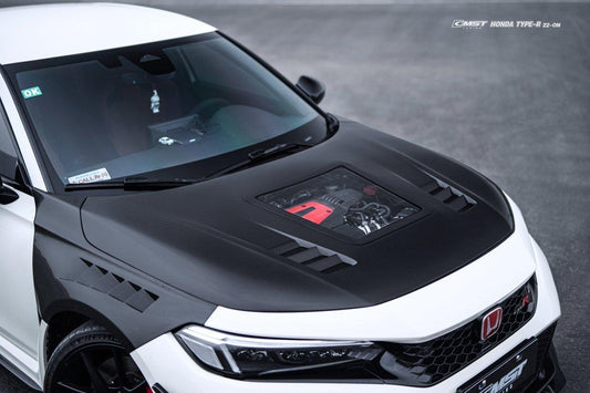 Honda Civic Type-R FL5 2023-ON with Aftermarket Parts - V2 Clearview Glass Style Carbon Fiber / FRP Hood Bonnet from CMST Tuning