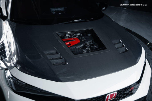 Honda Civic Type-R FL5 2023-ON with Aftermarket Parts - V2 Clearview Glass Style Carbon Fiber / FRP Hood Bonnet from CMST Tuning