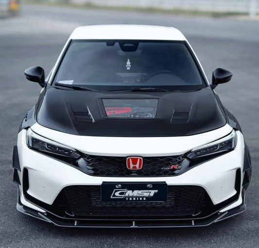 Honda Civic Type-R FL5 2023-ON with Aftermarket Parts - V2 Clearview Glass Style Carbon Fiber / FRP Hood Bonnet from CMST Tuning
