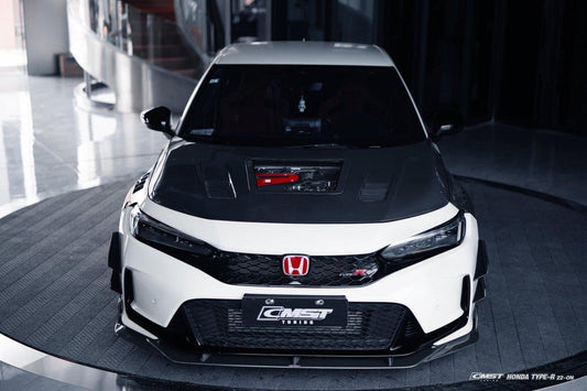 Honda Civic Type-R FL5 2023-ON with Aftermarket Parts - V2 Clearview Glass Style Carbon Fiber / FRP Hood Bonnet from CMST Tuning