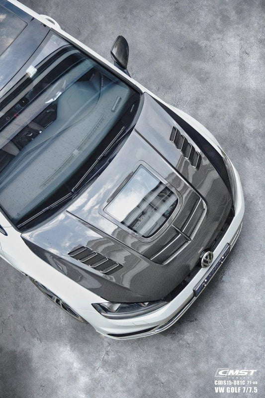 Volkswagen Golf R GTI Base MK7 MK7.5 2015-2021 with Aftermarket Parts - V3 Clearview Glass Style Hood Bonnet Carbon Fiber / FRP from CMST Tuning