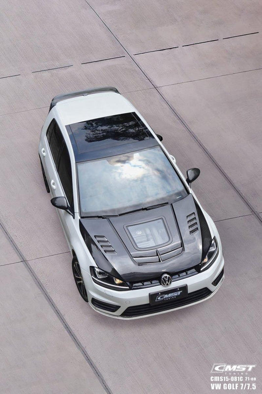 Volkswagen Golf R GTI Base MK7 MK7.5 2015-2021 with Aftermarket Parts - V3 Clearview Glass Style Hood Bonnet Carbon Fiber / FRP from CMST Tuning