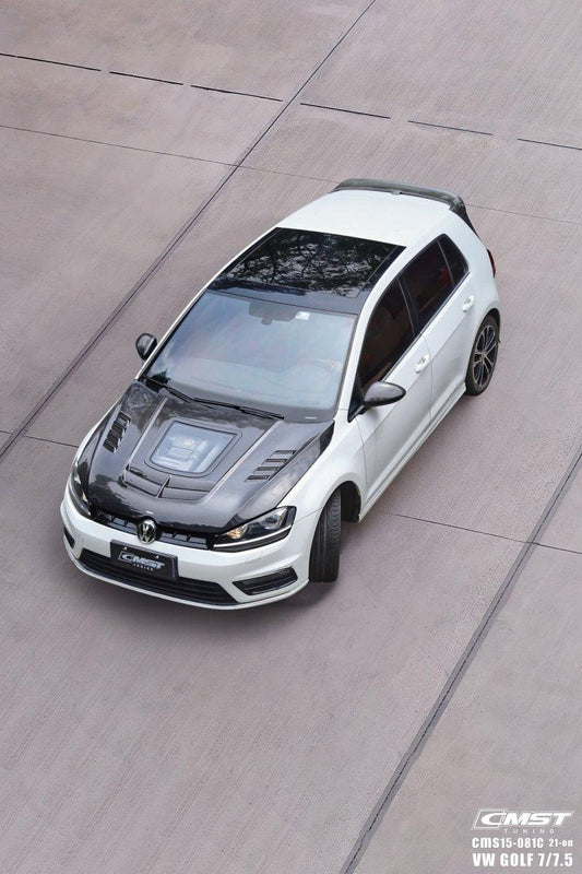 Volkswagen Golf R GTI Base MK7 MK7.5 2015-2021 with Aftermarket Parts - V3 Clearview Glass Style Hood Bonnet Carbon Fiber / FRP from CMST Tuning