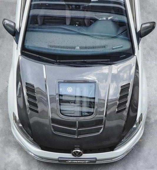Volkswagen Golf R GTI Base MK7 MK7.5 2015-2021 with Aftermarket Parts - V3 Clearview Glass Style Hood Bonnet Carbon Fiber / FRP from CMST Tuning