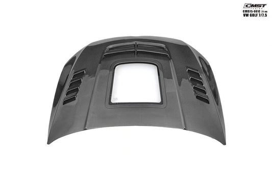 Volkswagen Golf R GTI Base MK7 MK7.5 2015-2021 with Aftermarket Parts - V3 Clearview Glass Style Hood Bonnet Carbon Fiber / FRP from CMST Tuning