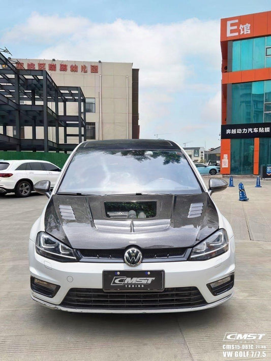 Volkswagen Golf R GTI Base MK7 MK7.5 2015-2021 with Aftermarket Parts - V3 Clearview Glass Style Hood Bonnet Carbon Fiber / FRP from CMST Tuning