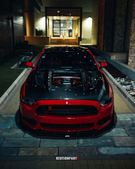 Ford Mustang GT 5.0 V6 3.6 Ecoboost 2.3 S550.1 2015-2017 with Aftermarket Parts - Clearview Glass Style Hood Bonnet Carbon Fiber / FRP from CMST Tuning