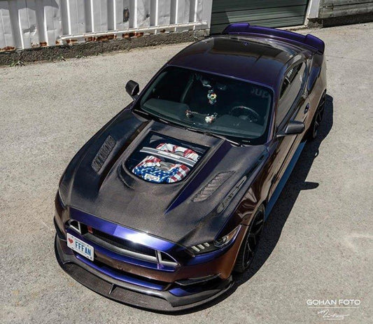 Ford Mustang GT 5.0 V6 3.6 Ecoboost 2.3 S550.1 2015-2017 with Aftermarket Parts - Clearview Glass Style Hood Bonnet Carbon Fiber / FRP from CMST Tuning