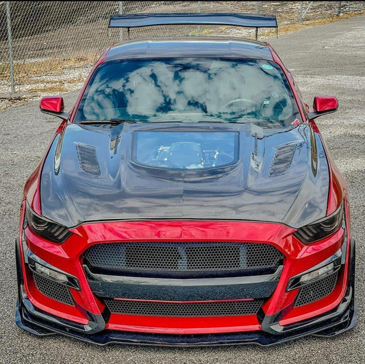 Ford Mustang GT 5.0 V6 3.6 Ecoboost 2.3 S550.1 2015-2017 with Aftermarket Parts - Clearview Glass Style Hood Bonnet Carbon Fiber / FRP from CMST Tuning