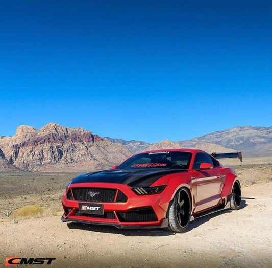 Ford Mustang GT 5.0 V6 3.6 Ecoboost 2.3 S550.1 2015-2017 with Aftermarket Parts - Clearview Glass Style Hood Bonnet Carbon Fiber / FRP from CMST Tuning
