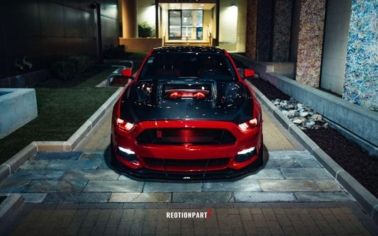 Ford Mustang GT 5.0 V6 3.6 Ecoboost 2.3 S550.1 2015-2017 with Aftermarket Parts - Clearview Glass Style Hood Bonnet Carbon Fiber / FRP from CMST Tuning