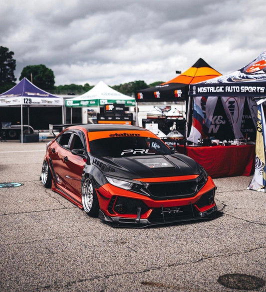 Honda Civic Type-R FK8 2017-2021 & Civic 10th Gen FC1 FC2 FC5 FC6 2016-2021 & Civic 10th Gen FC3 FC4 FK7 2017-2021 with Aftermarket Parts - Clearview Glass Style Hood Bonnet Carbon Fiber / FRP from CMST Tuning