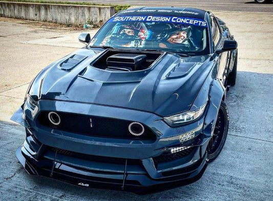 Ford Mustang GT 5.0 V6 3.6 Ecoboost 2.3 S550.1 2015-2017 with Aftermarket Parts - Stage 2 Clearview Glass Style Hood Bonnet Carbon Fiber / FRP from CMST Tuning