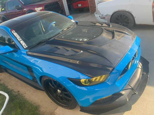 Ford Mustang GT 5.0 V6 3.6 Ecoboost 2.3 S550.1 2015-2017 with Aftermarket Parts - Stage 2 Clearview Glass Style Hood Bonnet Carbon Fiber / FRP from CMST Tuning