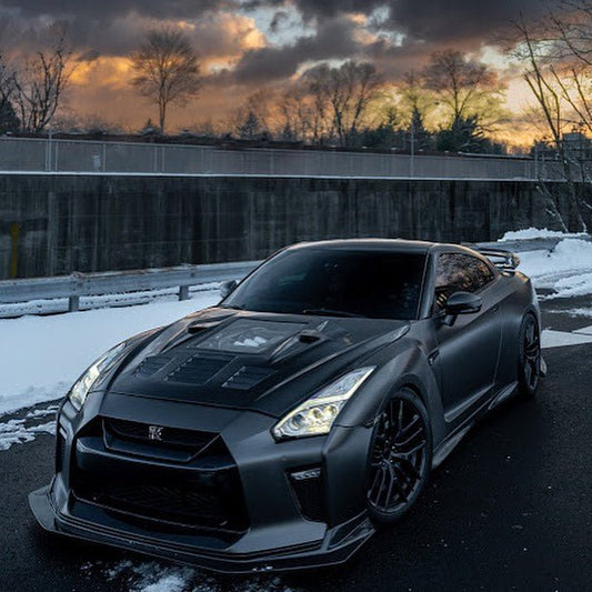 Nissan GTR Nismo T-Spec Premium Pure 2017-2024
(for installation on 2008-2016 vehicles, 2017-2024 front bumper is recommended) with Aftermarket Parts - V2 Tempered Clearview Glass Style Hood Bonnet Carbon Fiber / FRP Hood Bonnet from CMST Tuning