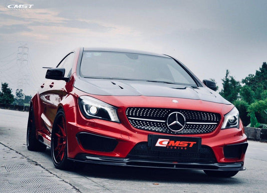 Mercedes Benz CLA45 AMG CLA250 C117 2014-2019 with Aftermarket Parts - Vented Style Hood Bonnet Carbon Fiber from CMST Tuning