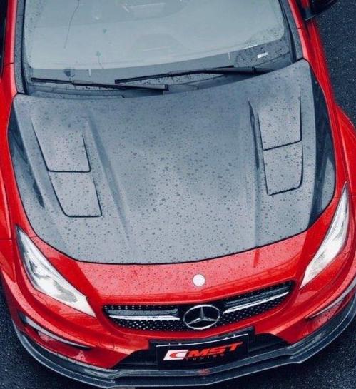 Mercedes Benz CLA45 AMG CLA250 C117 2014-2019 with Aftermarket Parts - Vented Style Hood Bonnet Carbon Fiber from CMST Tuning