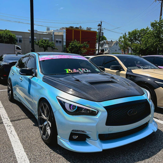 Infiniti Q50 Red Sport 400 Luxe Sensory Signature Premium Pure 2014-ON with Aftermarket Parts - Hood Bonnet Carbon Fiber / FRP from CMST Tuning