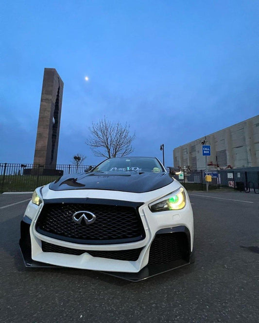 Infiniti Q50 Red Sport 400 Luxe Sensory Signature Premium Pure 2014-ON with Aftermarket Parts - Hood Bonnet Carbon Fiber / FRP from CMST Tuning