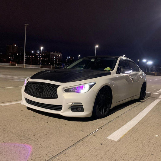 Infiniti Q50 Red Sport 400 Luxe Sensory Signature Premium Pure 2014-ON with Aftermarket Parts - Hood Bonnet Carbon Fiber / FRP from CMST Tuning