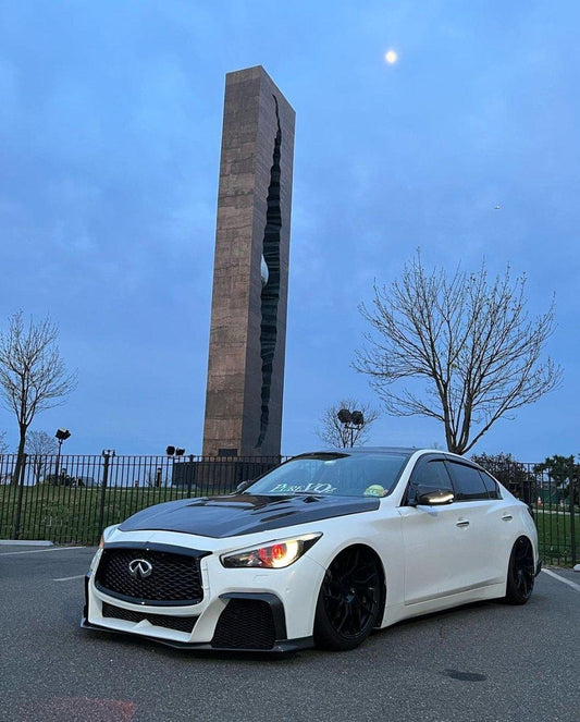 Infiniti Q50 Red Sport 400 Luxe Sensory Signature Premium Pure 2014-ON with Aftermarket Parts - Hood Bonnet Carbon Fiber / FRP from CMST Tuning