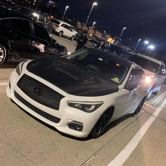 Infiniti Q50 Red Sport 400 Luxe Sensory Signature Premium Pure 2014-ON with Aftermarket Parts - Hood Bonnet Carbon Fiber / FRP from CMST Tuning