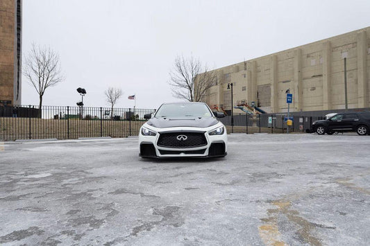 Infiniti Q50 Red Sport 400 Luxe Sensory Signature Premium Pure 2014-ON with Aftermarket Parts - Hood Bonnet Carbon Fiber / FRP from CMST Tuning