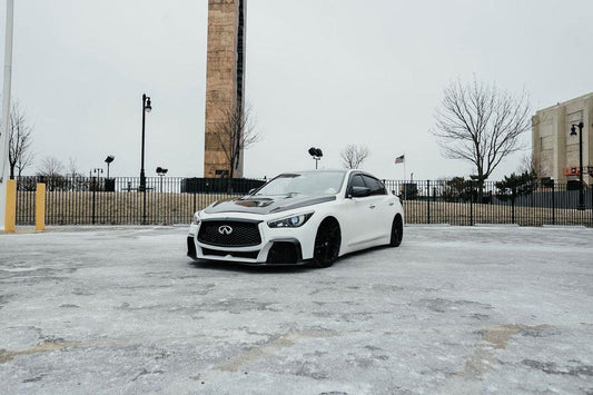 Infiniti Q50 Red Sport 400 Luxe Sensory Signature Premium Pure 2014-ON with Aftermarket Parts - Hood Bonnet Carbon Fiber / FRP from CMST Tuning