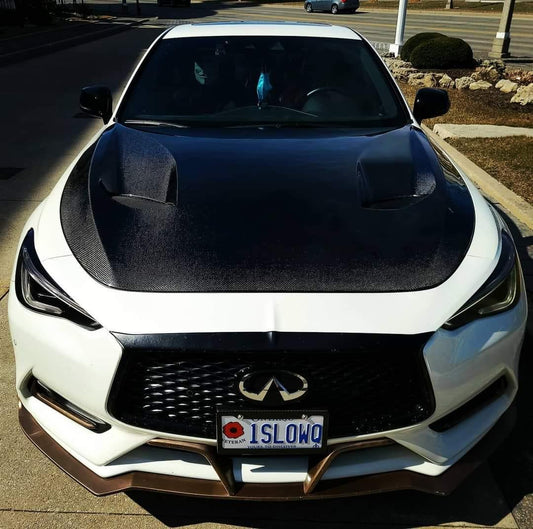 Infiniti Q60 Red Sport 400 Premium Luxe Sport Pure 2017 2018 2019 2020 2021 2022 with Aftermarket Parts - Project Black S Concept Hood Bonnet Carbon Fiber / FRP from CMST Tuning