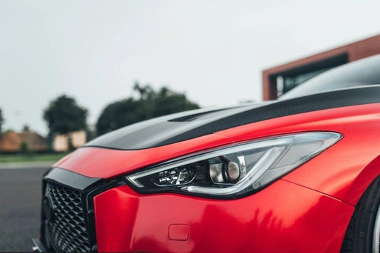 Infiniti Q60 Red Sport 400 Premium Luxe Sport Pure 2017 2018 2019 2020 2021 2022 with Aftermarket Parts - Project Black S Concept Hood Bonnet Carbon Fiber / FRP from CMST Tuning