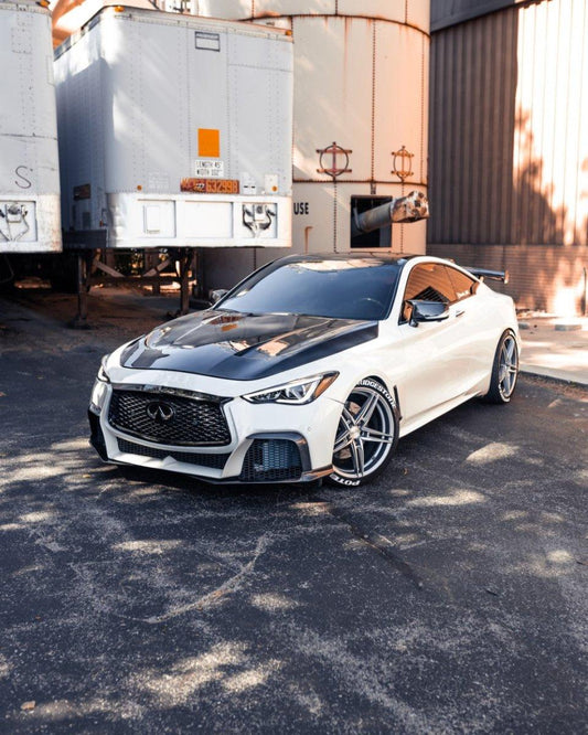 Infiniti Q60 Red Sport 400 Premium Luxe Sport Pure 2017 2018 2019 2020 2021 2022 with Aftermarket Parts - Project Black S Concept Hood Bonnet Carbon Fiber / FRP from CMST Tuning