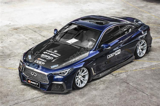 Infiniti Q60 Red Sport 400 Premium Luxe Sport Pure 2017 2018 2019 2020 2021 2022 with Aftermarket Parts - Project Black S Concept Hood Bonnet Carbon Fiber / FRP from CMST Tuning