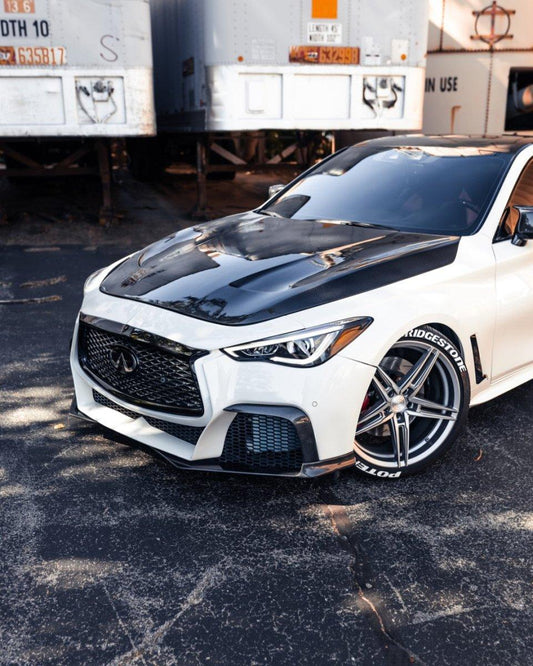 Infiniti Q60 Red Sport 400 Premium Luxe Sport Pure 2017 2018 2019 2020 2021 2022 with Aftermarket Parts - Project Black S Concept Hood Bonnet Carbon Fiber / FRP from CMST Tuning