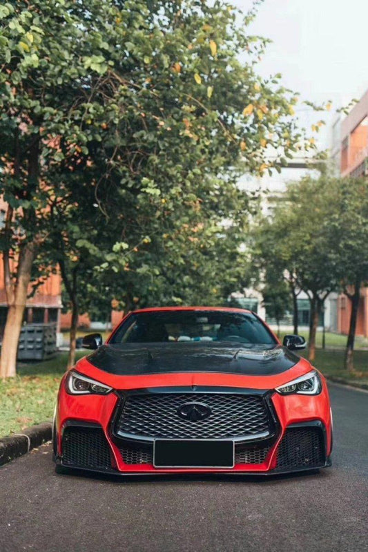 Infiniti Q60 Red Sport 400 Premium Luxe Sport Pure 2017 2018 2019 2020 2021 2022 with Aftermarket Parts - Project Black S Concept Hood Bonnet Carbon Fiber / FRP from CMST Tuning