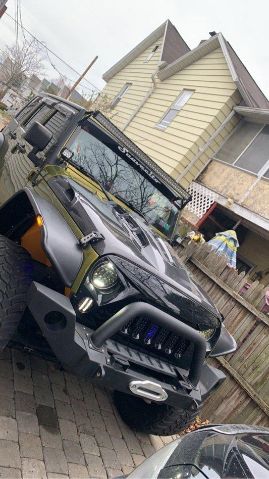 Jeep Wrangler Rubicon Sahara Sport S 2007-2017 with Aftermarket Parts - Hood Bonnet Carbon Fiber / FRP from CMST Tuning