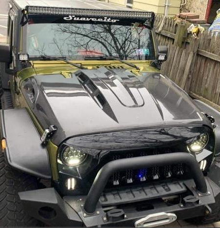 Jeep Wrangler Rubicon Sahara Sport S 2007-2017 with Aftermarket Parts - Hood Bonnet Carbon Fiber / FRP from CMST Tuning