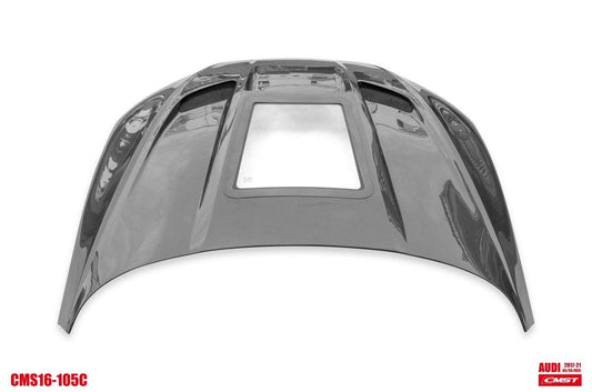 Audi RS5 S5 A5 B9 B9.5 2017-ON with Aftermarket Parts - V2 Tempered Glass Transparent Hood Bonnet Carbon Fiber / FRP from CMST Tuning