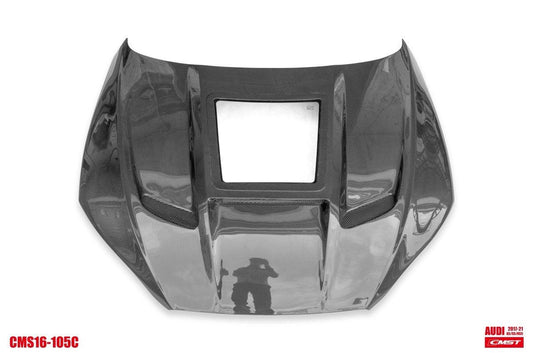 Audi RS5 S5 A5 B9 B9.5 2017-ON with Aftermarket Parts - V2 Tempered Glass Transparent Hood Bonnet Carbon Fiber / FRP from CMST Tuning