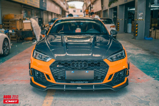 Audi RS5 S5 A5 B9 B9.5 2017-ON with Aftermarket Parts - V2 Tempered Glass Transparent Hood Bonnet Carbon Fiber / FRP from CMST Tuning